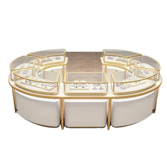 Customized Luxury Jewelry/Watch Display Cabinet Island Stainless Steel Glass Showcase 