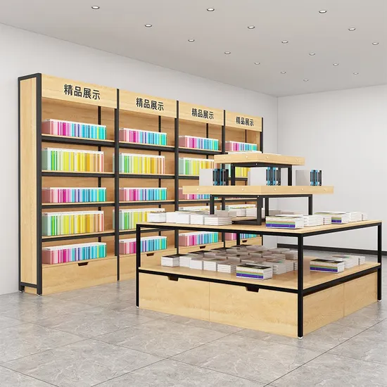 High Quality Steel and Wood Shelves Supermarket Retail Store Display Shelves 