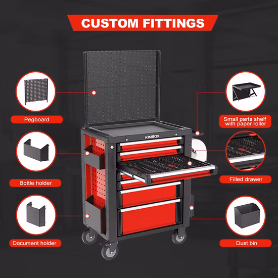 Kinbox 248 PCS Metal Drawer Tool Storage Cabinet with Wheels for Workshop