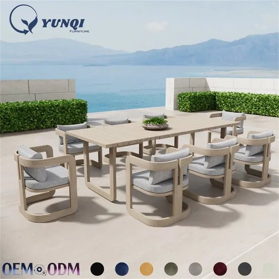 Outdoor Coffee Shop Sectional Quick Dry Foam Patio Wooden Sofa Rattan Aluminum Teak Wood Garden Outdoor Furniture Chair Set 