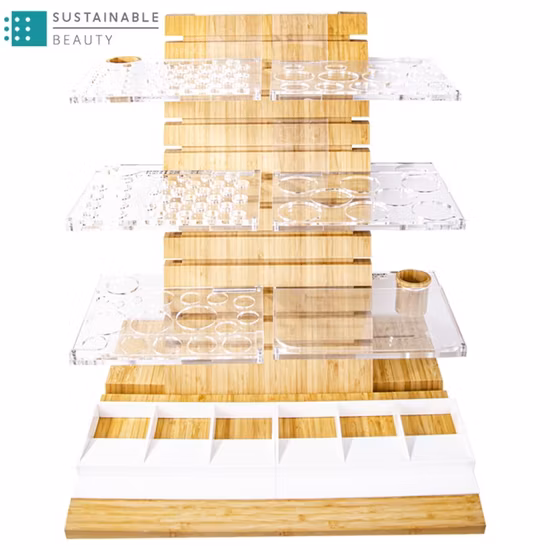 Luxury Wooden Bamboo Table Counter Top Cosmetics Store Essential Oil Foire Boutique Large Display Show Stand Makeup